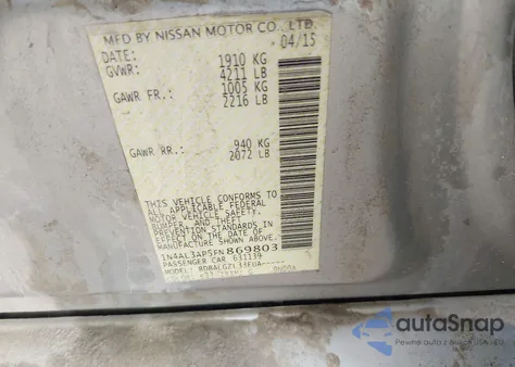 2015 Nissan Altima 2.5/2.5 S/2.5 Sl/2.5 Sv z USA, uszkodzony, nr VIN 1N4AL3AP5FN869803